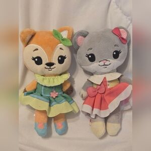 2 Tiny Tukkins 6" Girl Mouse Pink Deer Fawn Yellow Dress Plush Stuffed Animal